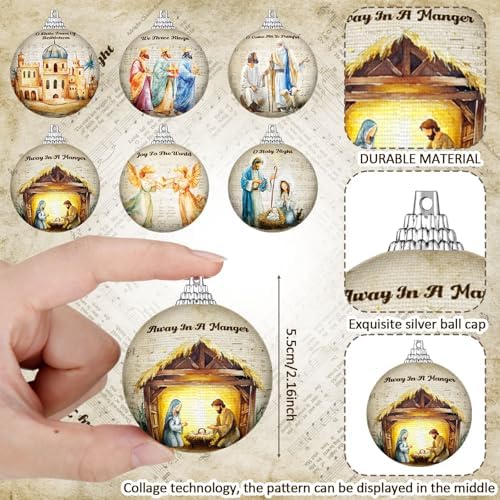 Outus 24 Pcs Nativity Scene Christmas Tree Ornaments Ball Christmas Jesus Decorations for Tree Vintage Christian Religious Hanging Ornaments The Birth of Jesus Decor Religious Gifts for Christian