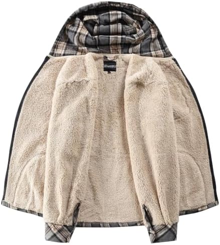 Elesuit Men's Full Zip Fleece Flannel Jacket Shirt Plaid Cotton Hoodie Coat