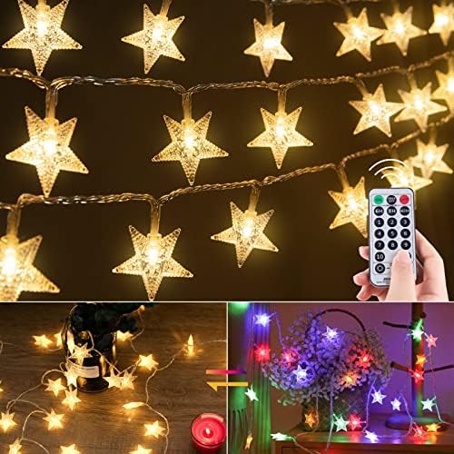 Star String Lights Plug in - 33 ft 100 LED Star Fairy String Lights with Remote and Timer, Waterproof for Bedroom Porch Wedding Party Patio Garden Tent Indoor Outdoor Décor, Warm White, Multicolor