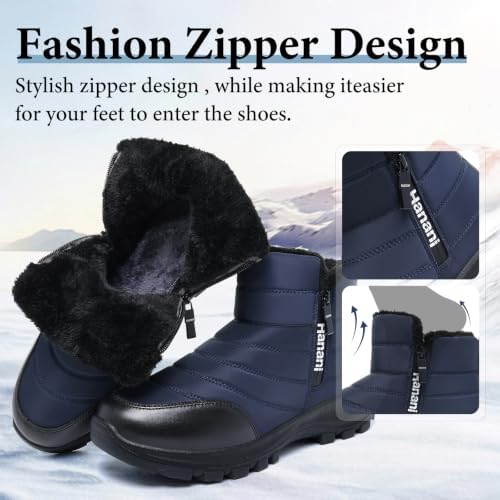Hanani Mens Winter Snow Boots Fur Lined Warm Ankle Boots Zipper Closure Waterproof Outdoor Boots Men's Lightweight Comfortable Shoes