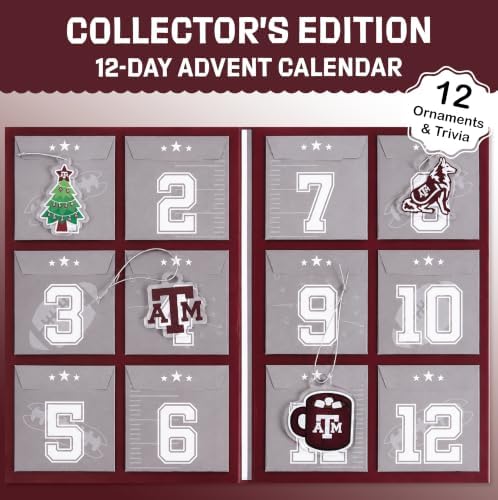Texas A&M Aggies 12-Day Christmas Ornament Advent Calendar Football Gift