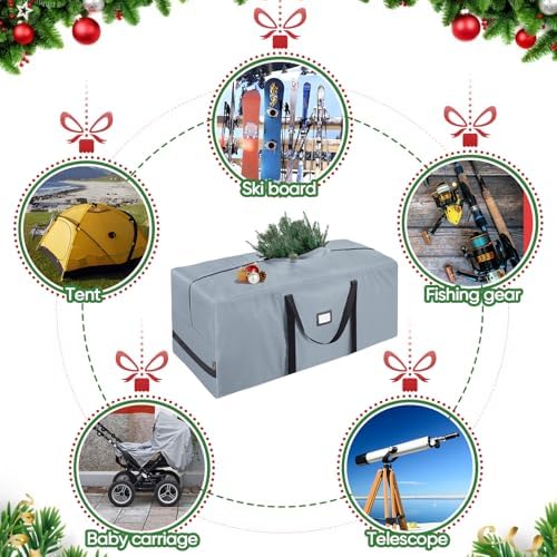 BALEINE 9 ft Christmas Tree Storage Bag, Heavy Duty 900D Oxford Fabric with Reinforced Handles and Dual Zippers Wide Opening, Extra Large Storage Container for Trees (Grey) (Pack of 2)