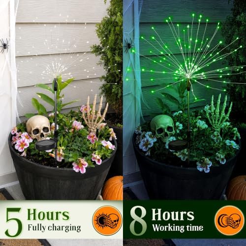 GIGALUMI 4 Pack Solar Firework Lights Outdoor, Halloween Decor, Green