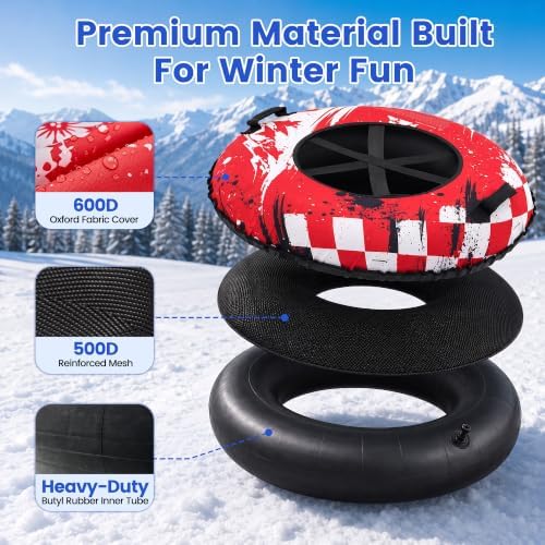 MOPHOTO Snow Tube, 39"/42" Heavy Duty Inflatable Snow Tube, Supports 550lbs