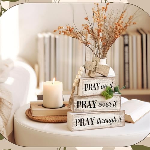 Moucuny 4 Pcs Christian Table Decor Wooden Cross Wooden Bible Verse Sign