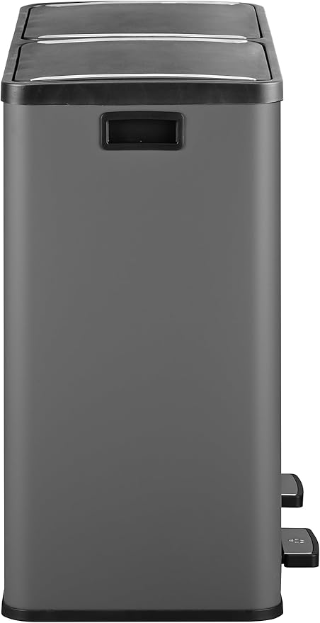 Step N' Sort The 18.5 Gallon Extra Large Capacity, Soft-Step, Dual Trash and Recycling Bin with Removable Inner Bins, Grey
