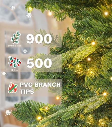 DWVO 6.5FT Prelit Iced Aspen Fir Artificial Christmas Tree with Remoter