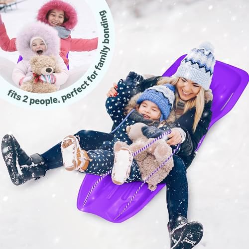 Slippery Racer Downhill Xtreme Flexible Adults and Kids Plastic Toboggan Snow Sled for up to 2 Riders with Pull Rope and Handles