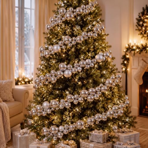 2 Pcs 15 ft Christmas Ball Ornament Garland, Silver