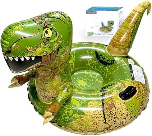 Dinosaur Snow Tube, FindUWill 64.9 inch Large Inflatable Snow Sled with Handles, Heavy Duty Snow Tubes Sledding for Kids and Adults (Reinforced Double-Layers Bottom)