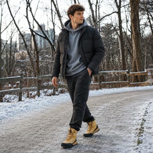 Men's Waterproof Wide Snow Boots, Faux Fur Lined Winter Boots