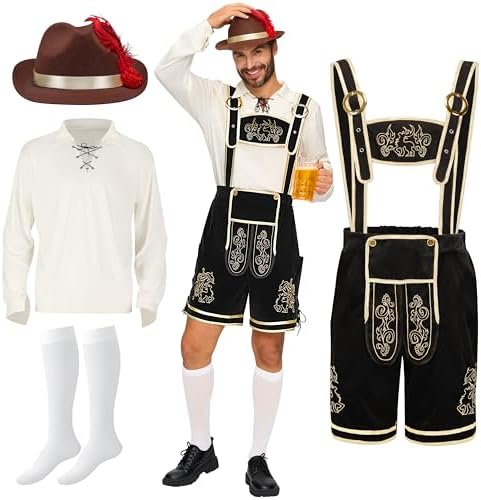 Spooktacular Creations Lederhosen Men Oktoberfest Outfit Costume, Halloween German Bavarian Costume for Adults Beer Festival