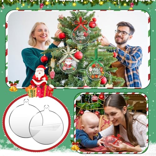 Sumind 30 Pcs 4 Inch Blank Acrylic Christmas Ornaments, Transparent