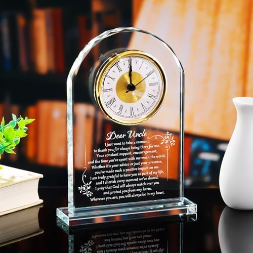 YWHL Best Uncle Birthday Gifts from Niece Nephew, Fathers Day Glass Clock Gifts for Uncle, Laser Engraving Clock Keepsake (Battery not Included)