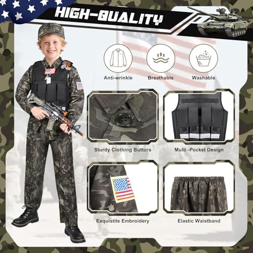 Metemot Kids Army Costume for Boys, Solider Boys Halloween Costume Age 3+