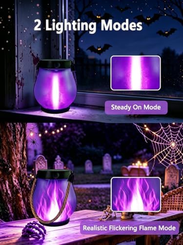 4 Pack Solar Lanterns Outdoor Waterproof Halloween Purple Solar Flame Light