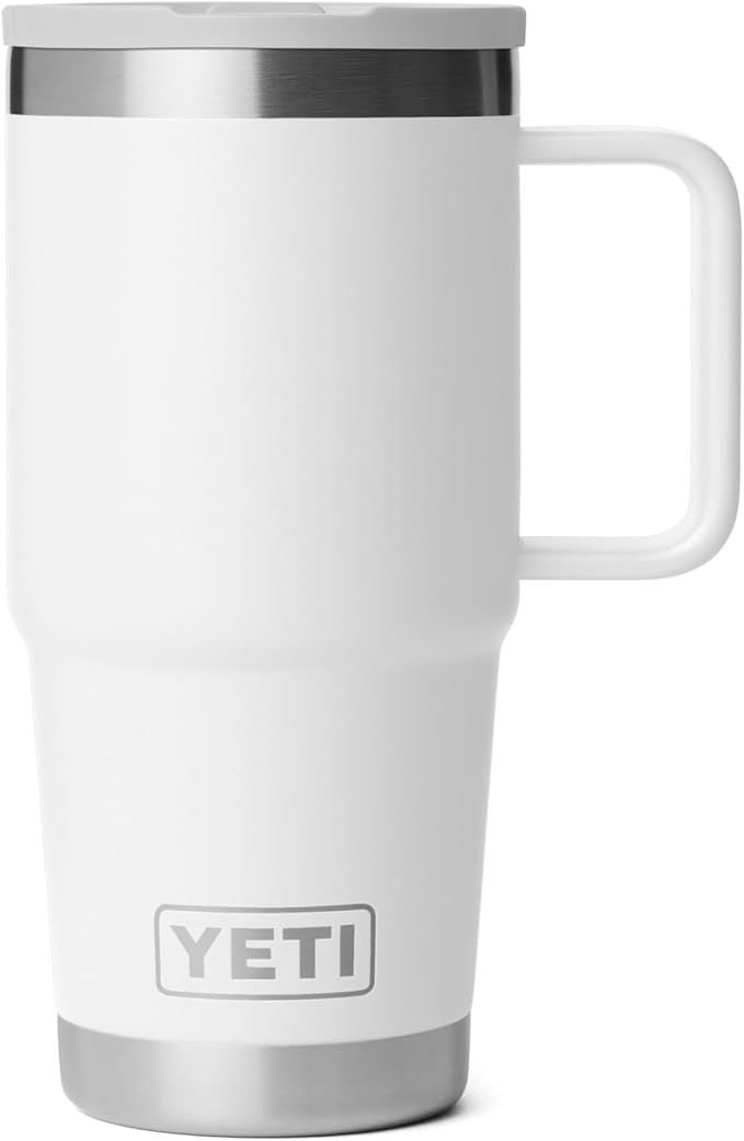 YETI Rambler 20 oz Travel Mug with Flip Straw Lid – Stainless Steel, Vacuum Insulated, Leakproof, Cup Holder Friendly, White