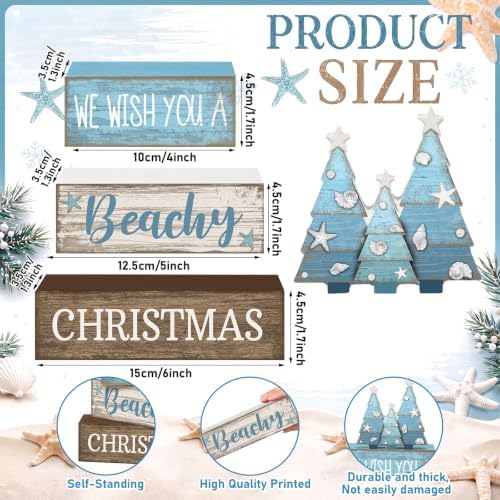 Lineshading 4 Pcs Coastal Christmas Table Decor, Blue Beachy Christmas Tree