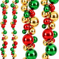 Whaline 2Pcs Christmas Ball Garland, Shatterproof, Red Green Gold, 6 Ft