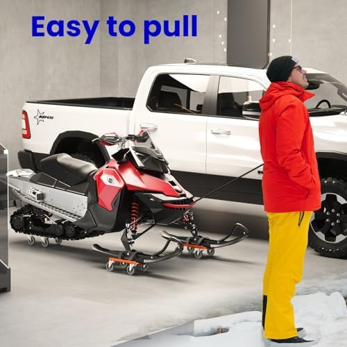 Snowmobile Dolly Set, Heavy Duty Snowmobile Moving System with V-Slide Rubber Pads, 3" TPR Swivel Casters, Steel Garage Storage Dolly for Most Snowmobiles, Up to 1500 lbs Capacity(Black)