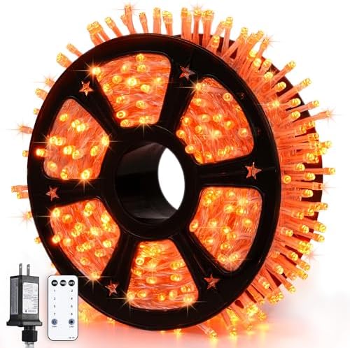 JMEXSUSS 168Ft 600 LED Halloween Lights Outdoor Orange String Lights Plug