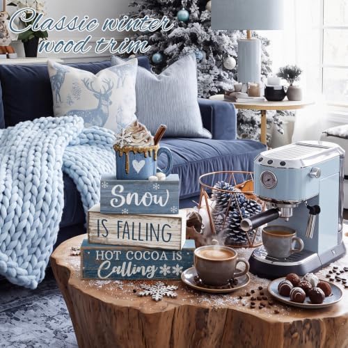 Lineshading 4 Pcs Christmas Table Decor, Blue Winter Wonderland Cocoa Sign