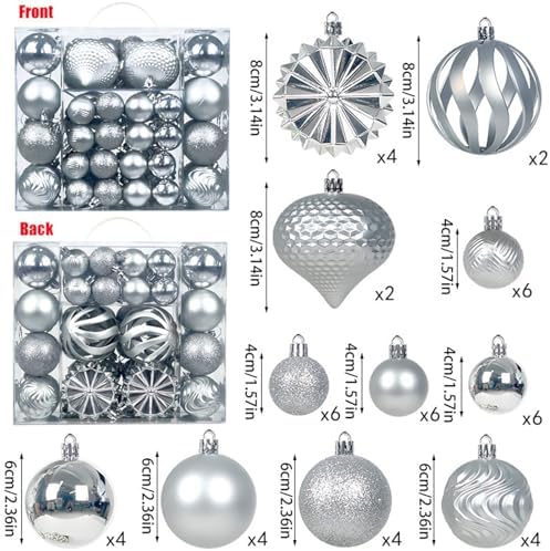 Christmas Tree Balls Ornaments Set, 48 Pcs Shatterproof Plastic Decorative Baubles Shiny Hanging Ball Ornaments for Xmas Tree Holiday Party Wedding Decoration, Silver