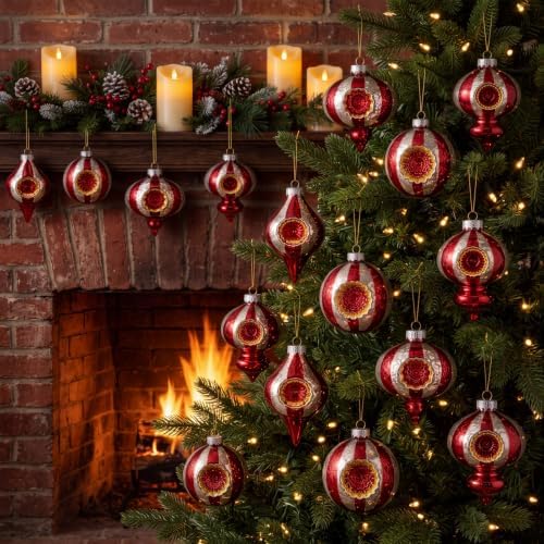 12 Pcs Vintage Glass Christmas Ornament Hand Blown Glass