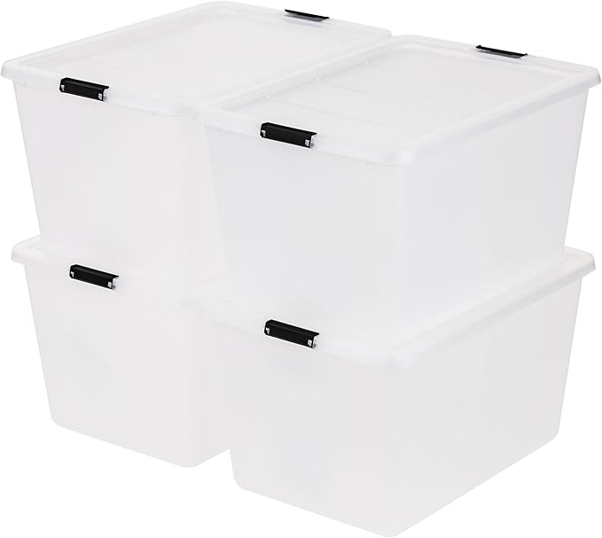 IRIS USA 4-Pack High-Capacity Clip Box with Latching Lids, 55 Quart Storage Bins, Supply Containers for Home, Office & Classroom Organization