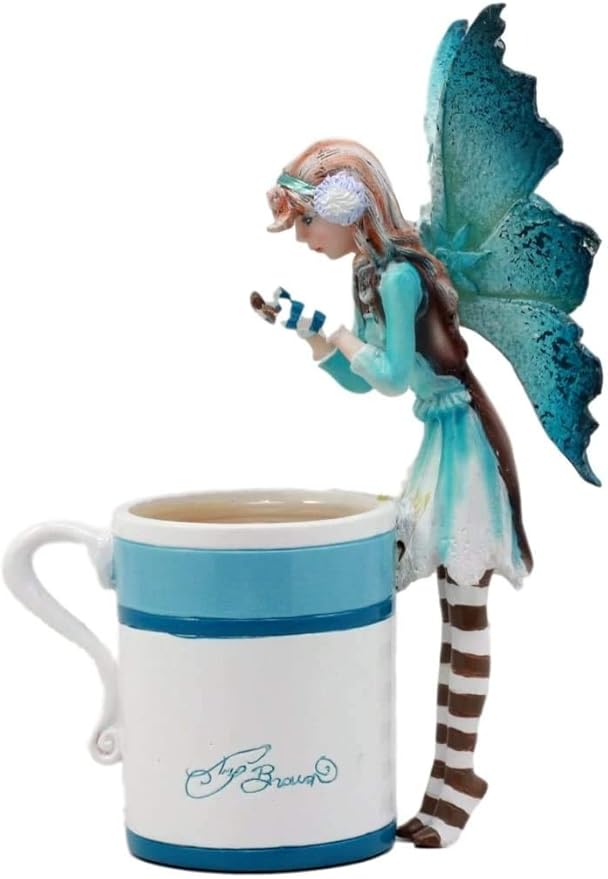 Ebros Gift Amy Brown Whimsical Teacup Creamy Hot Cocoa Fairy Figurine Fantasy Mythical Faery Magic Watercolor Collectible Decor Statue Gift Ideas for Women Teen Girls Fairy Garden DIY Art Centerpiece