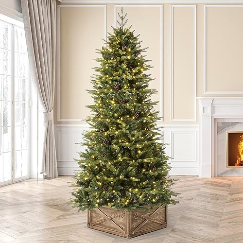 Glitzhome 6ft Pre-Lit Green Fir Artificial Holiday Christmas Tree with 350 LED Lights, 9 Functional Warm White/Multi-Color, Remote Controller, Ideal for Home, Office, Party Decoration