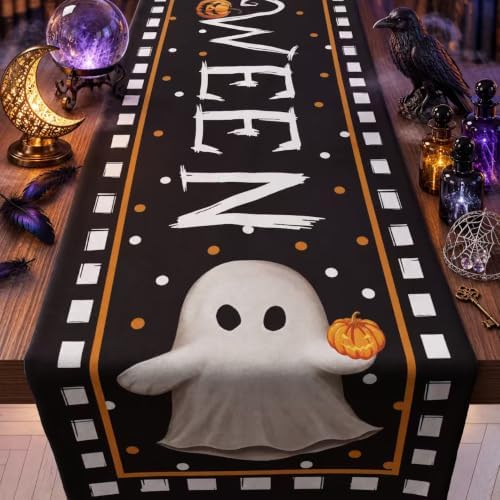 Halloween Decorations - Cute Ghost Pumpkin Halloween Table Runner