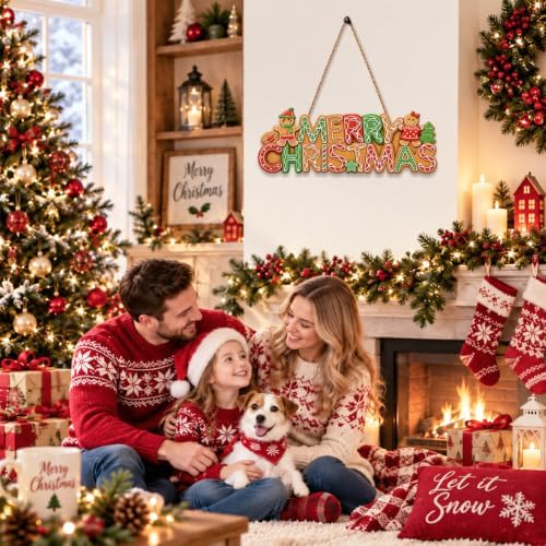 Merry Christmas sign Gingerbread Christmas Decorations Hanging Wooden Sign