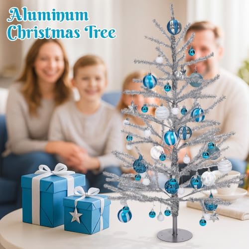 3ft Silver Tinsel Christmas Tree, Retro Aluminum Christmas Tree