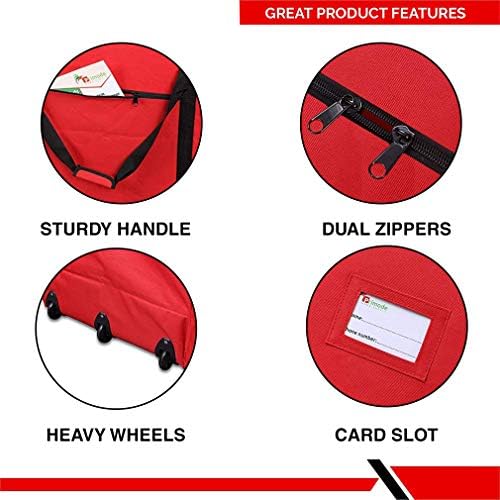 Rolling Tree Storage Bag, Fits Up to 9 foot Disassembled Holiday Tree, 28" Height X 16" Wide X 60" Long Extra Large Heavy Duty Storage Container with Wheels (Red)