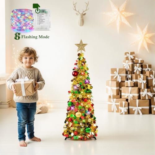N&T NIETING Pop Up Christmas Tree with Lights & Ornaments, 3FT, Gold