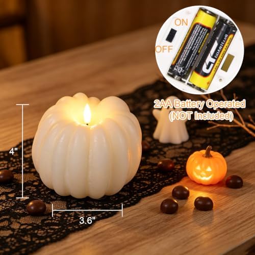 Wondise Fall Decorations Real Wax Pumpkin Candles with Remote Timer