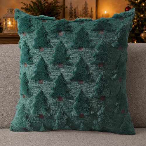 Allorry Christmas Pillow Covers 26x26 inch Set of 2 Christmas Decorations Soft Plush Faux Fur Wool Green Christmas Tree Throw Pillow Cases Winter Holiday Decor for Sofa Living Room PT002A26