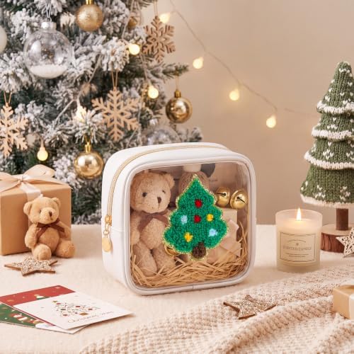 Abbylike 1 Pcs Christmas Preppy Patch Makeup Bags Bulk Polyester Holiday Makeup Bag Skincare Pouch Xmas Zipper Cosmetic Pouch Preppy Thing for Travel Christmas Women Gift (Classic, White)