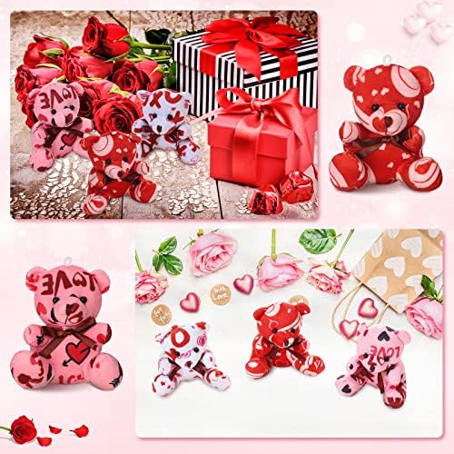 Haull 18 Pcs Valentine Heart Stuffed Animals Bears Bulk Gifts Plush Bears Bulk Mini Soft Stuffed Toys Small Cute Plush 4" for Adults Party Favors Home(XOXO)
