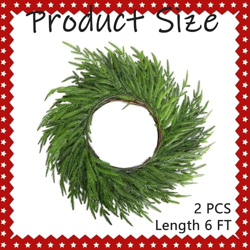 2 Pcs Christmas Norfolk Pine Garland, 6 Ft Dense Pine Garland Ornament