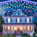 33ft 400 LED Pastel Multicolor Christmas Lights Outdoor Icicle Lights for Outside, Clear Wire Connectable Twinkle Light with 8 Modes Timer Waterproof for House Window Party Holiday Patio Yard Decor