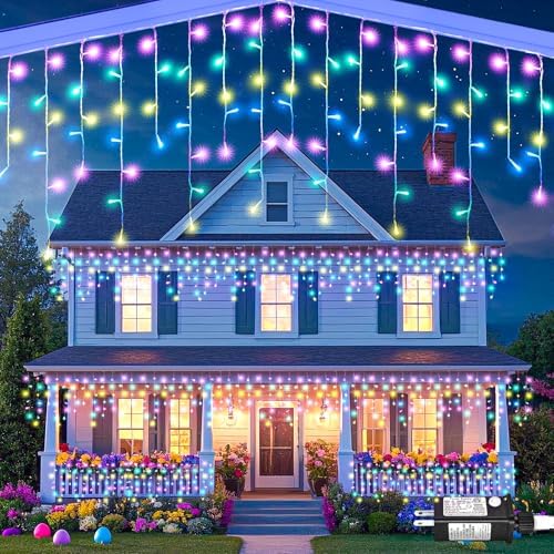 33ft 400 LED Pastel Multicolor Christmas Lights Outdoor Icicle Lights for Outside, Clear Wire Connectable Twinkle Light with 8 Modes Timer Waterproof for House Window Party Holiday Patio Yard Decor