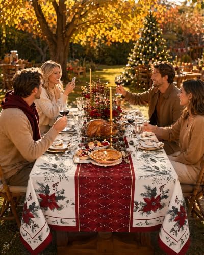 Christmas Tablecloth Rectangle, Holiday Dining Decor, 60x102 Inch