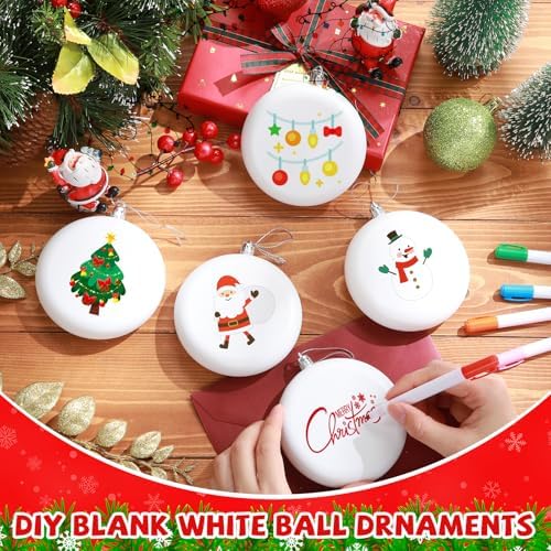 Zubebe 24 Pcs 4 Inch Christmas Blank White Ball Ornaments