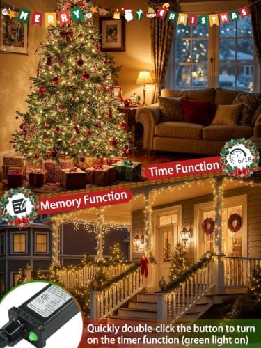 2 Pack 1000 LED Christmas Lights 13 Modes Extra-Long Christmas Tree Lights