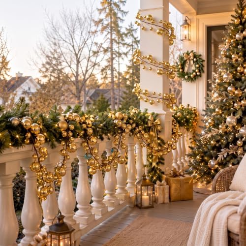 2 Pcs 9 ft Christmas Ball Garland Ornaments, Gold