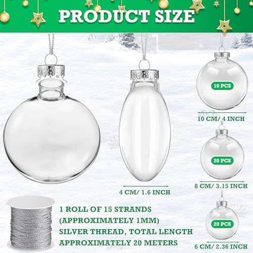 Wettarn 50 Pcs 4" 3.15" 2.36" Clear Plastic Disc Ornaments