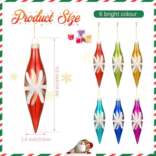 Soaoo 12 Pack Vintage Glass Icicle Christmas Ornaments, Multicolored