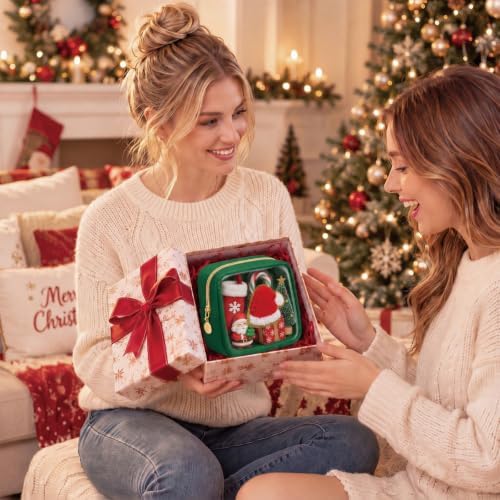 Abbylike 1 Pcs Christmas Preppy Patch Makeup Bags Bulk Polyester Holiday Makeup Bag Skincare Pouch Xmas Zipper Cosmetic Pouch Preppy Thing for Travel Christmas Women Gift (Classic, Green)